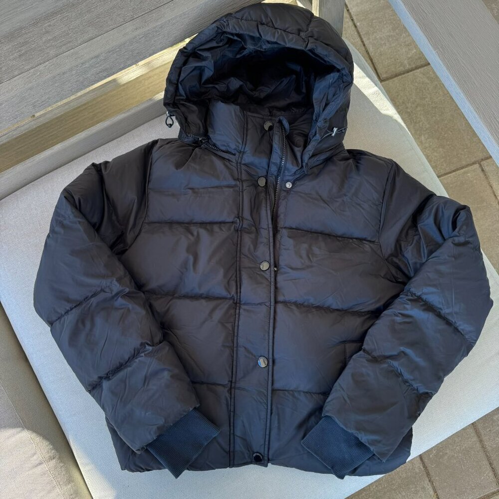 New Beyond Yoga Big Cozy Hooded Puffer Jacket Black Medium